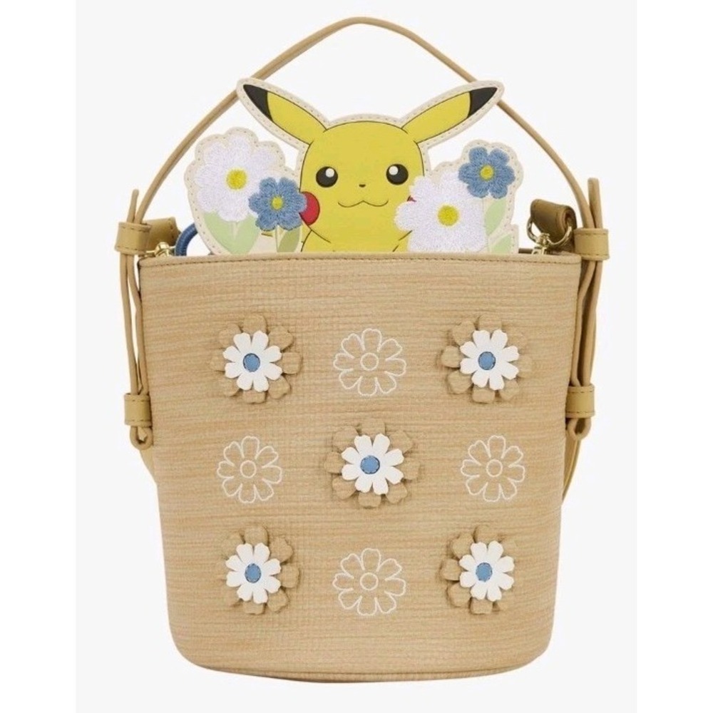 NWT Loungefly Pokemon Pikachu 3D Florals Woven Basket‎ Crossbody Bag Spring